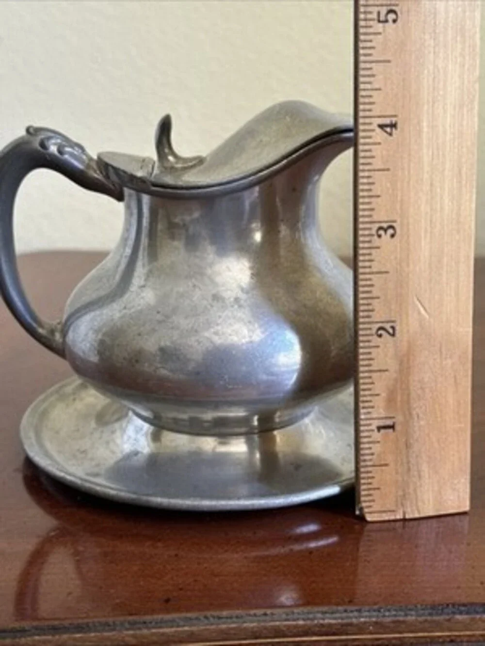 Vintage Creamer Syrup Lidded Pitcher Pewter With Underplate 10oz The Wallingford